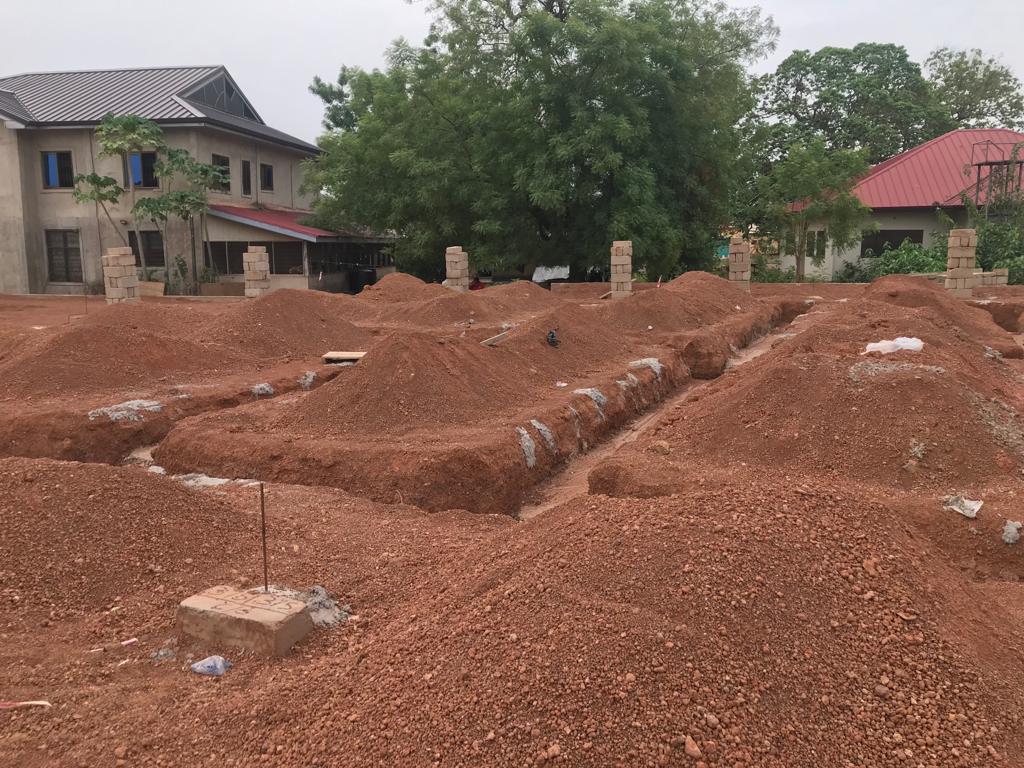 Foundation for building completed. Timeline delayed due to the rains.